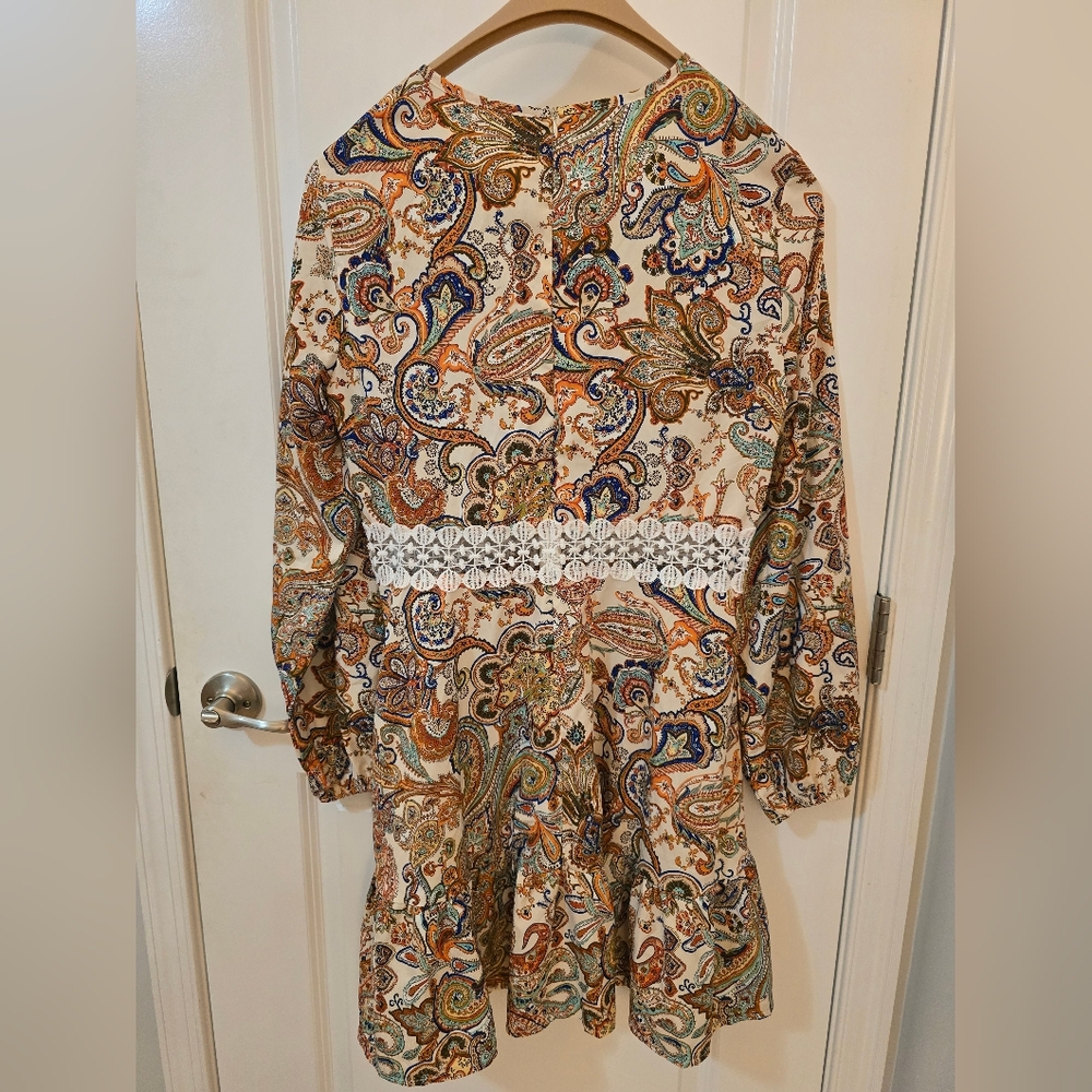 Paisley Long Sleeve Dress with Lace Detail, L - Picture 7 of 16